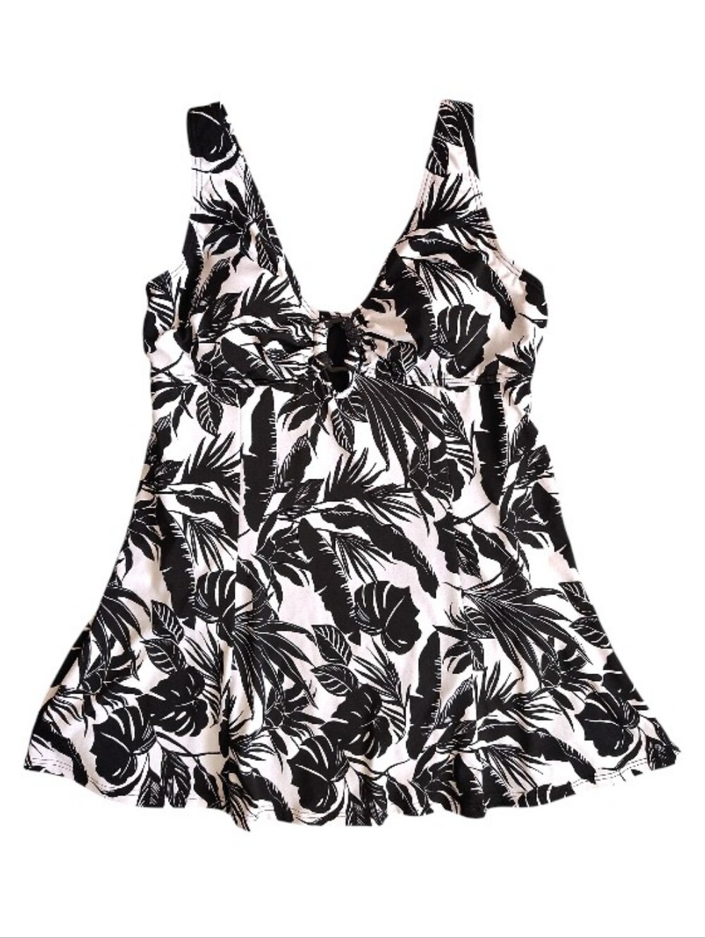 Fit 4U Black White Tropical One Piece Swimsuit Dress SZ‎ 10 Fit 4 Ur Thighs